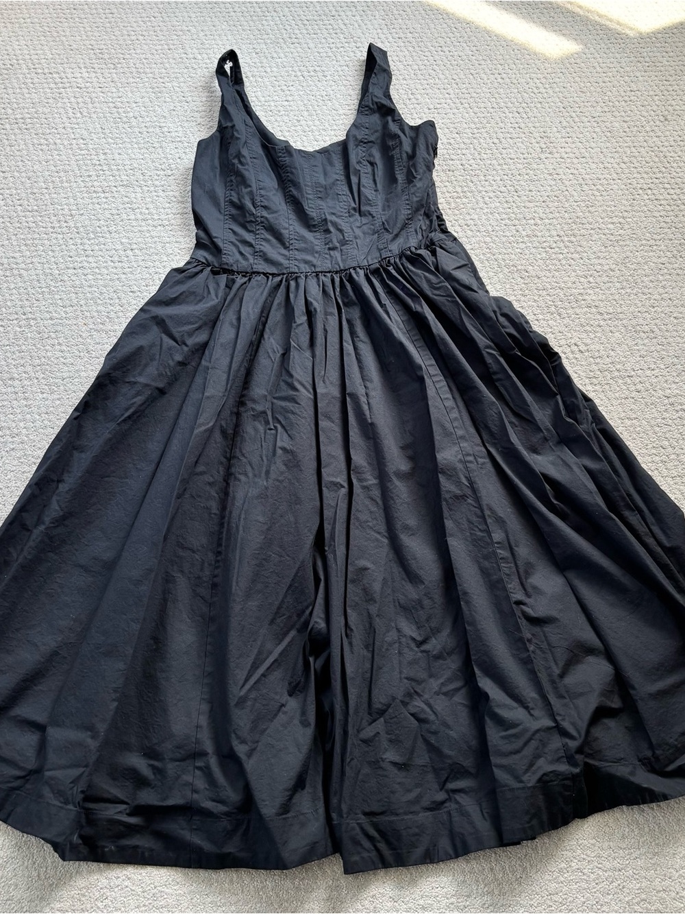 JCrew fit and flare black midi cotton poplin dress